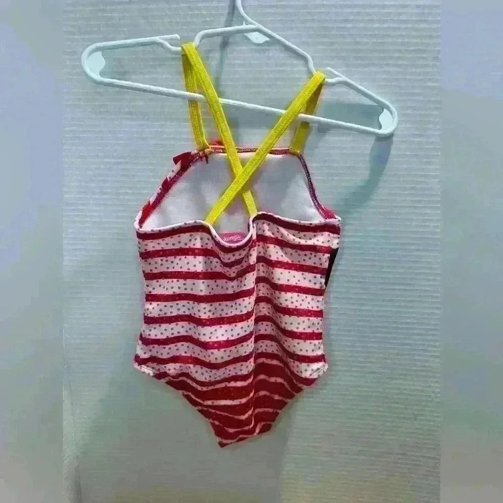 Disney Minnie Mouse Swimsuit Red White Stripe & Polka Dots Girls Size Toddler 2T - Picture 2 of 3